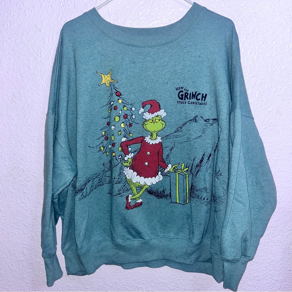 Dr. Seuss Women's Teal Grinch Holiday Sweatshirt